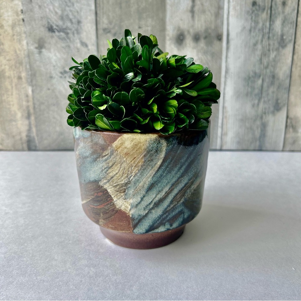 🌴Vintage Pottery Craft Art #611 Hand Swirl Glaze Art Pottery Planter USA 4-1/4